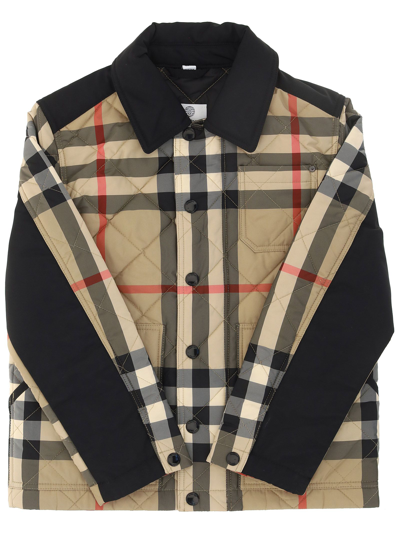 Shop Burberry Boys  Beige Polyester Outerwear Jacket