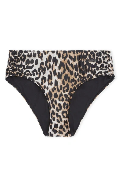 Shop Ganni Core High-waist Bikini Bottoms In Leopard