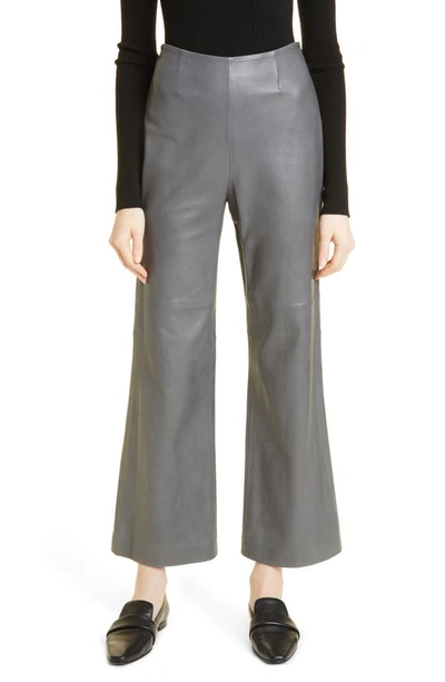 Rebecca Taylor Wide Leg Leather Pants In Charcoal