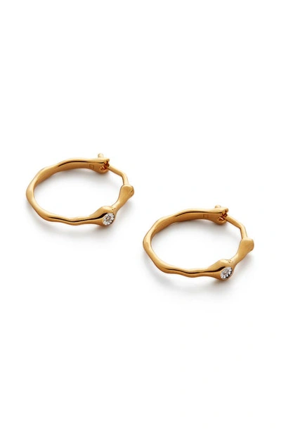 Shop Monica Vinader Siren Diamond Huggie Hoop Earrings In 18ct Gold On Sterling Silver