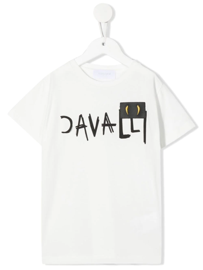 Shop Roberto Cavalli Junior Scribble Logo-print T-shirt In White