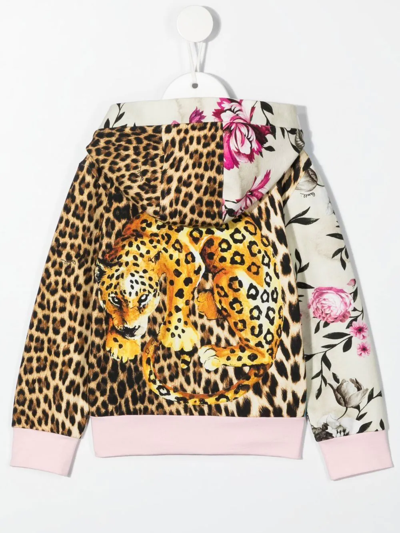 Roberto Cavalli Multi-print Zip-front Hoodie In Blue