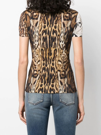 Shop Roberto Cavalli Panelled Animal-print T-shirt In Neutrals