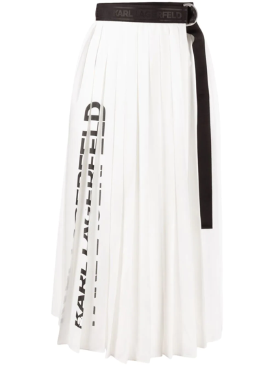 Shop Karl Lagerfeld Pleated Wrap Midi Skirt In White
