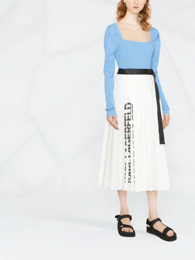 Shop Karl Lagerfeld Pleated Wrap Midi Skirt In White