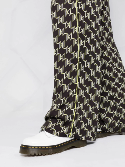 Karl Lagerfeld Monogram-print Wide-leg Trousers In Black