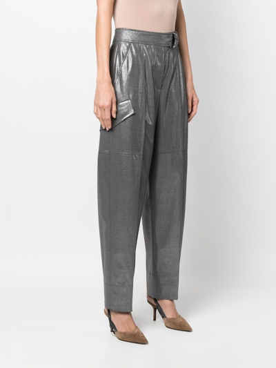 Brunello Cucinelli Metallic Tapered-leg Trousers In Grey