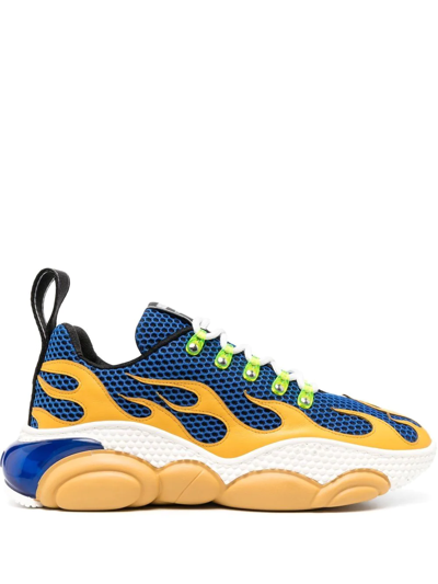 Shop Moschino Lace-up Flame Sneakers In Blue