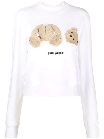 Palm Angels Bear Patch Crewneck Sweatshirt In Weiss