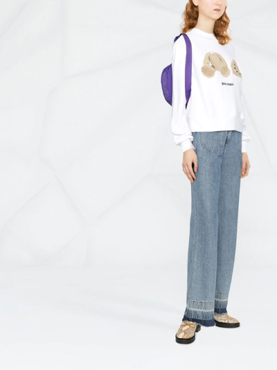 Palm Angels Bear Patch Crewneck Sweatshirt In Weiss