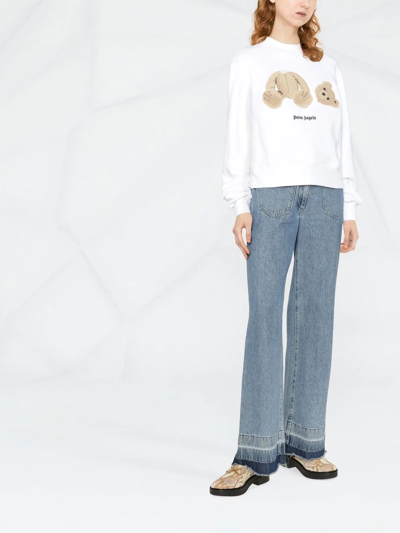 Palm Angels Bear Patch Crewneck Sweatshirt In Weiss