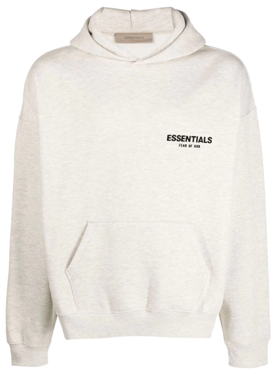 Shop Essentials Logo-print Hoodie In Neutrals