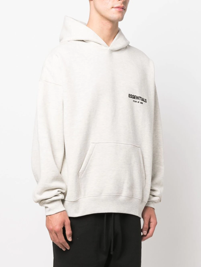 Shop Essentials Logo-print Hoodie In Neutrals