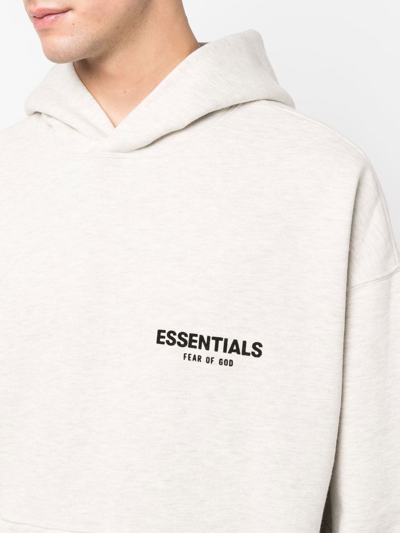 Shop Essentials Logo-print Hoodie In Neutrals