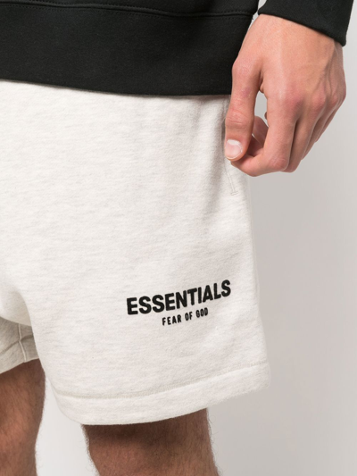 Essentials Logo-print Drawstring Track Shorts In Neutrals