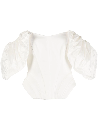 Shop V:pm Atelier Off-shoulder Puff Sleeve Blouse In White