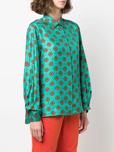Shop Alberto Biani Geometric-print Silk Shirt In Green