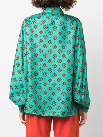 Shop Alberto Biani Geometric-print Silk Shirt In Green