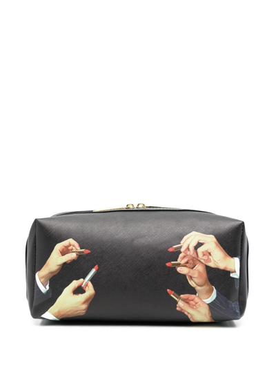 Shop Seletti Lipstick-print Wash Bag In Schwarz