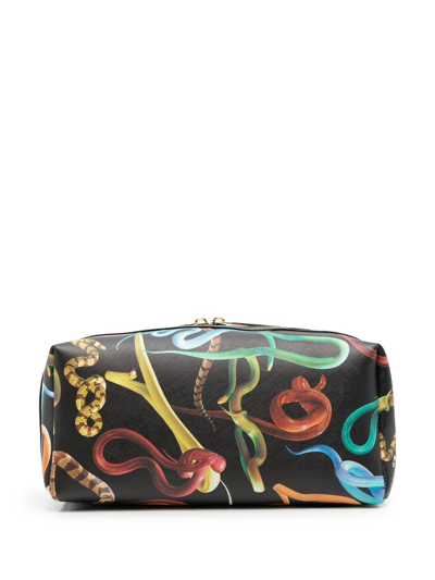 Shop Seletti Snake Print Wash Bag In Schwarz