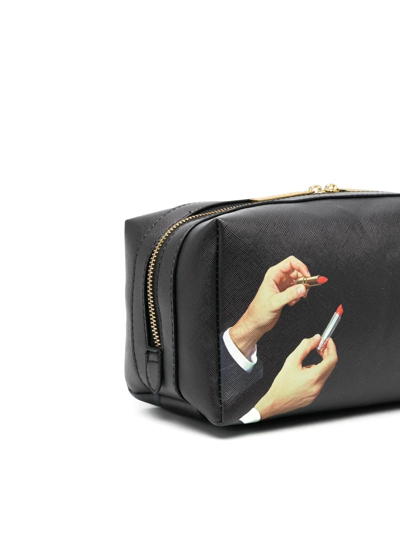 Shop Seletti Lipstick-print Wash Bag In Schwarz