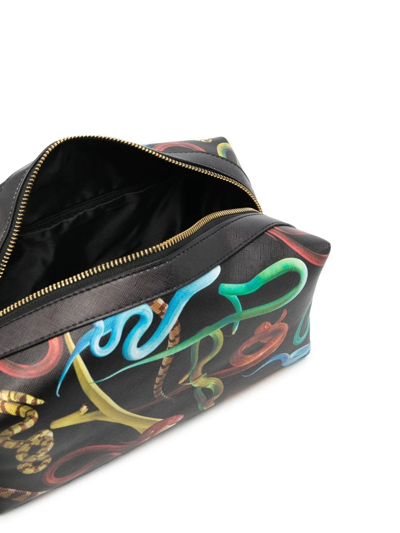 Shop Seletti Snake Print Wash Bag In Schwarz