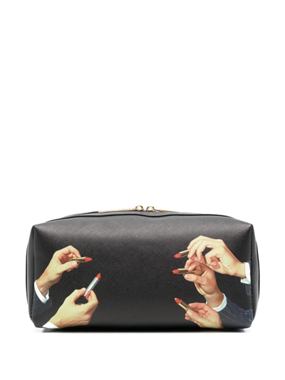 Shop Seletti Lipstick-print Wash Bag In Schwarz