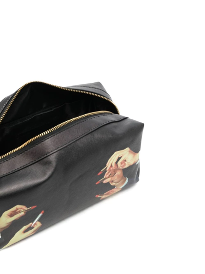 Shop Seletti Lipstick-print Wash Bag In Schwarz