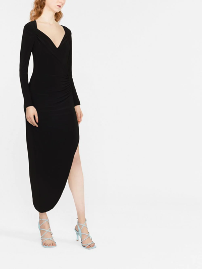 Shop Norma Kamali Long-sleeve Asymmetric-hem Dress In Schwarz