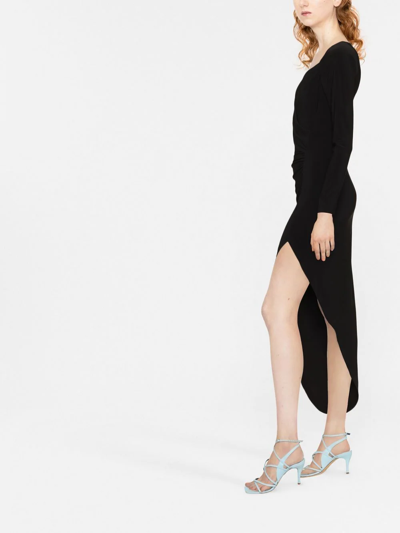 Shop Norma Kamali Long-sleeve Asymmetric-hem Dress In Schwarz