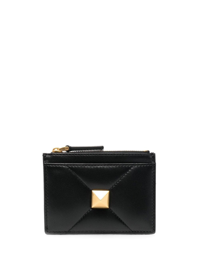 Shop Valentino Roman Stud Leather Coin Purse In Black