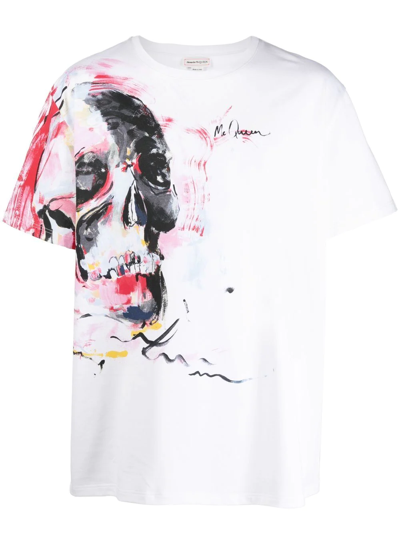 Shop Alexander Mcqueen Skull Print Cotton T-shirt In Weiss