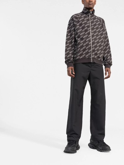 Kenzo Logo Print Zip-up Jacket In Grey