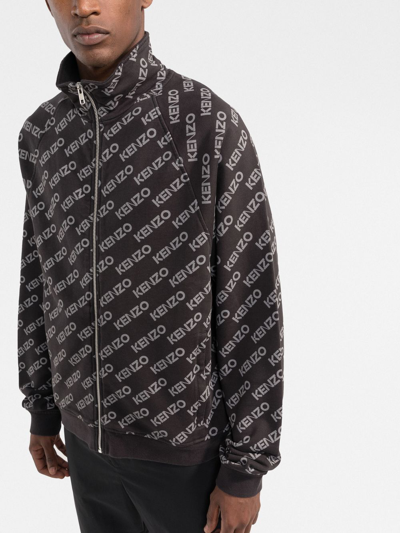 Shop Kenzo Logo Print Zip-up Jacket In Grey