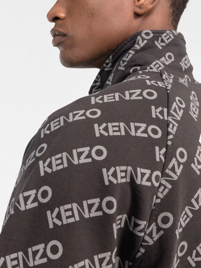 Shop Kenzo Logo Print Zip-up Jacket In Grey