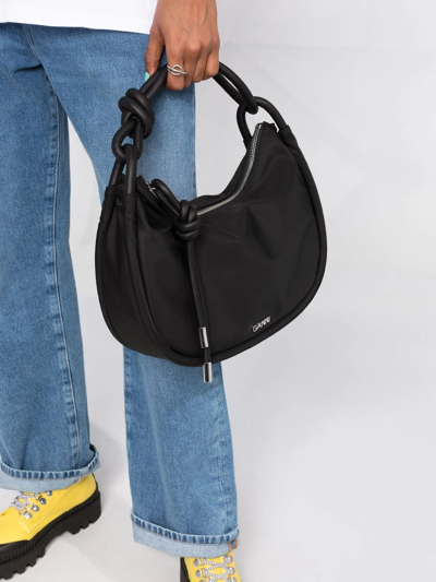 Shop Ganni Knotted Top-handle Bag In Schwarz