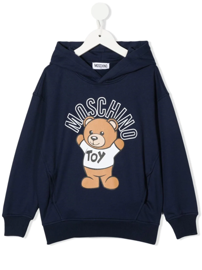Shop Moschino Teddy Bear-print Hoodie In Blau
