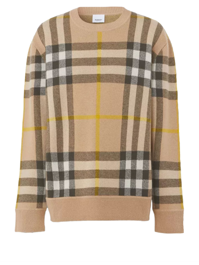 Shop Burberry Check Cashmere Sweater In Beige