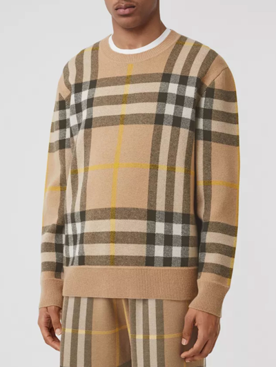 Shop Burberry Check Cashmere Sweater In Beige