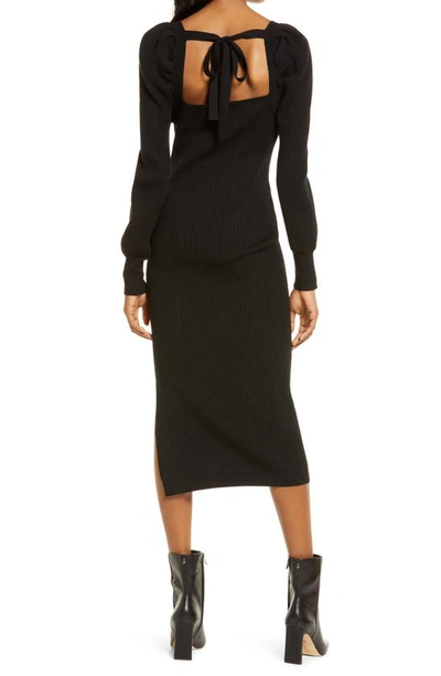 Shop Charles Henry Square Neck Tie Back Puff Long Sleeve Sweater Dress In Black