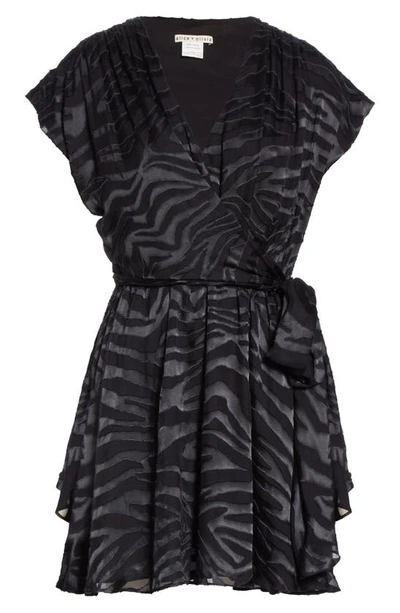 Shop Alice And Olivia Essie Tie Waist Minidress In Lg Tiger Black/ Black