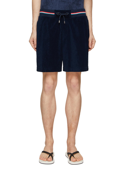 Shop Orlebar Brown ‘afador' Drawstring Waistband Cotton Towelling Striped Shorts In Blue