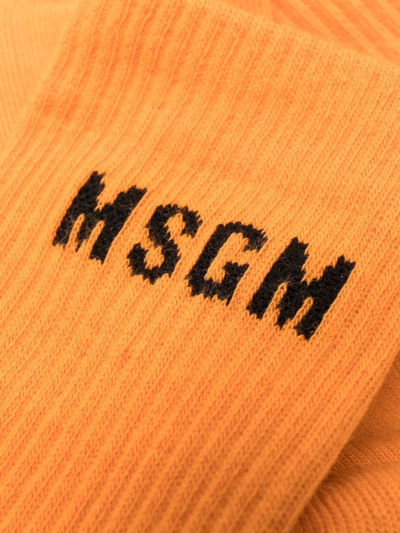 Msgm Intarsia-knit Logo Socks In Orange