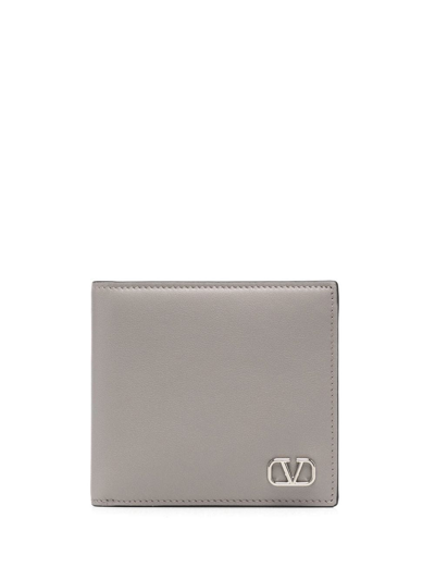 Shop Valentino Vlogo Plaque Bi-fold Wallet In Grey