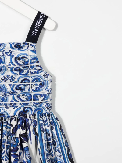 Shop Dolce & Gabbana Majolica-print Sleeveless Mini Dress In Blue