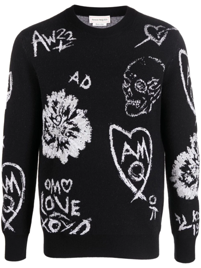 Shop Alexander Mcqueen Jacquard Skull Wool-blend Jumper In Black