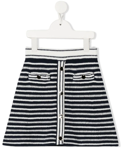 Shop Self-portrait Striped Knit A-line Skirt In Blue