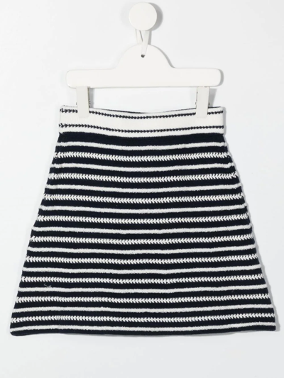 Shop Self-portrait Striped Knit A-line Skirt In Blue