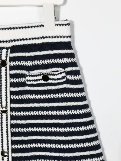 Shop Self-portrait Striped Knit A-line Skirt In Blue