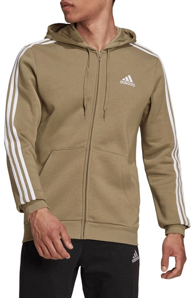 Adidas Originals Men's Adidas Essentials Fleece 3-stripes Full-zip Hoodie  In Orbit Green/white | ModeSens